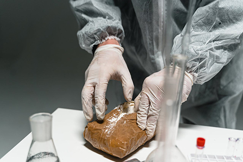 A Person Wearing Latex Gloves Opening a Package