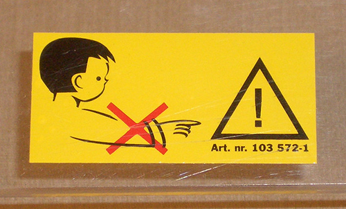 A warning lable on a box